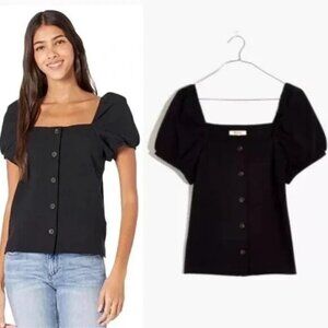 MADEWELL JACQUARD SQUARE NECK PUFF SLEEVE TOP